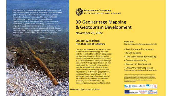 Αφίσα του online workshop για geoheritage και geotourism